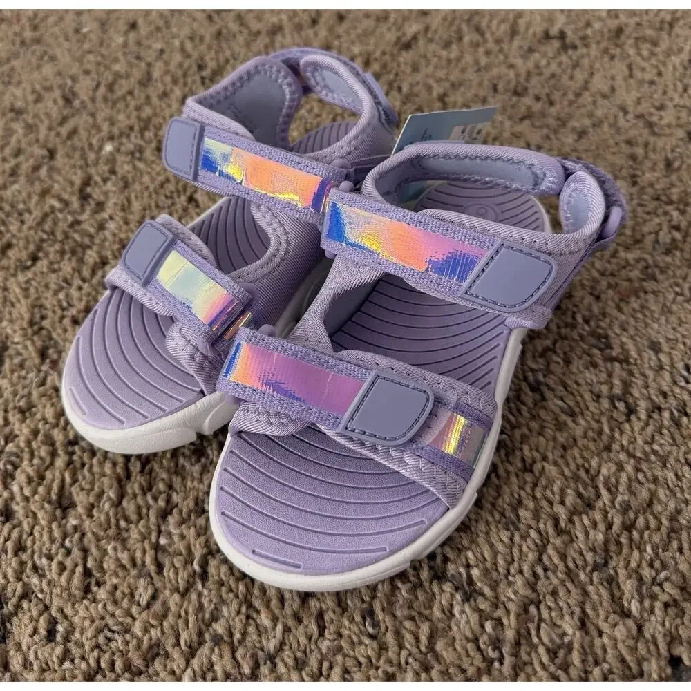 Girls Lavender Sport Sandals Size 9 Toddler Hook & Loop Holographic New
